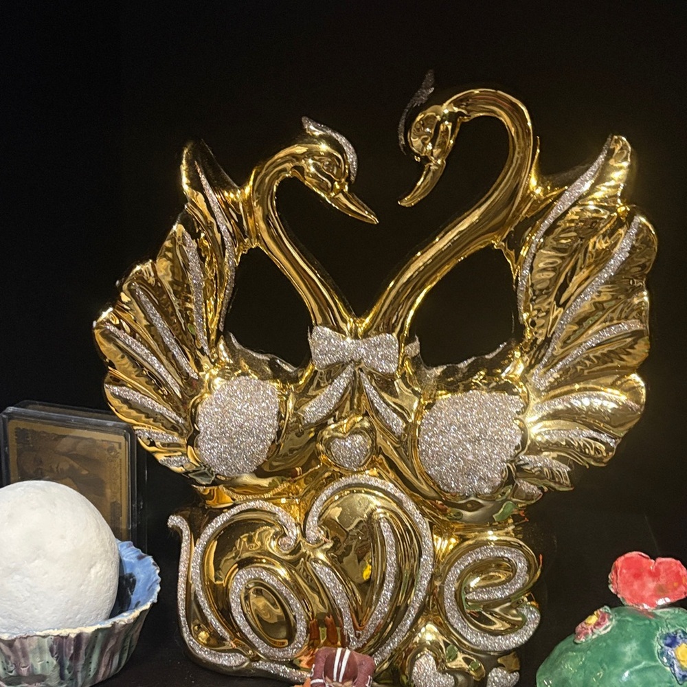Gold and Silver Swan Love Sculpture